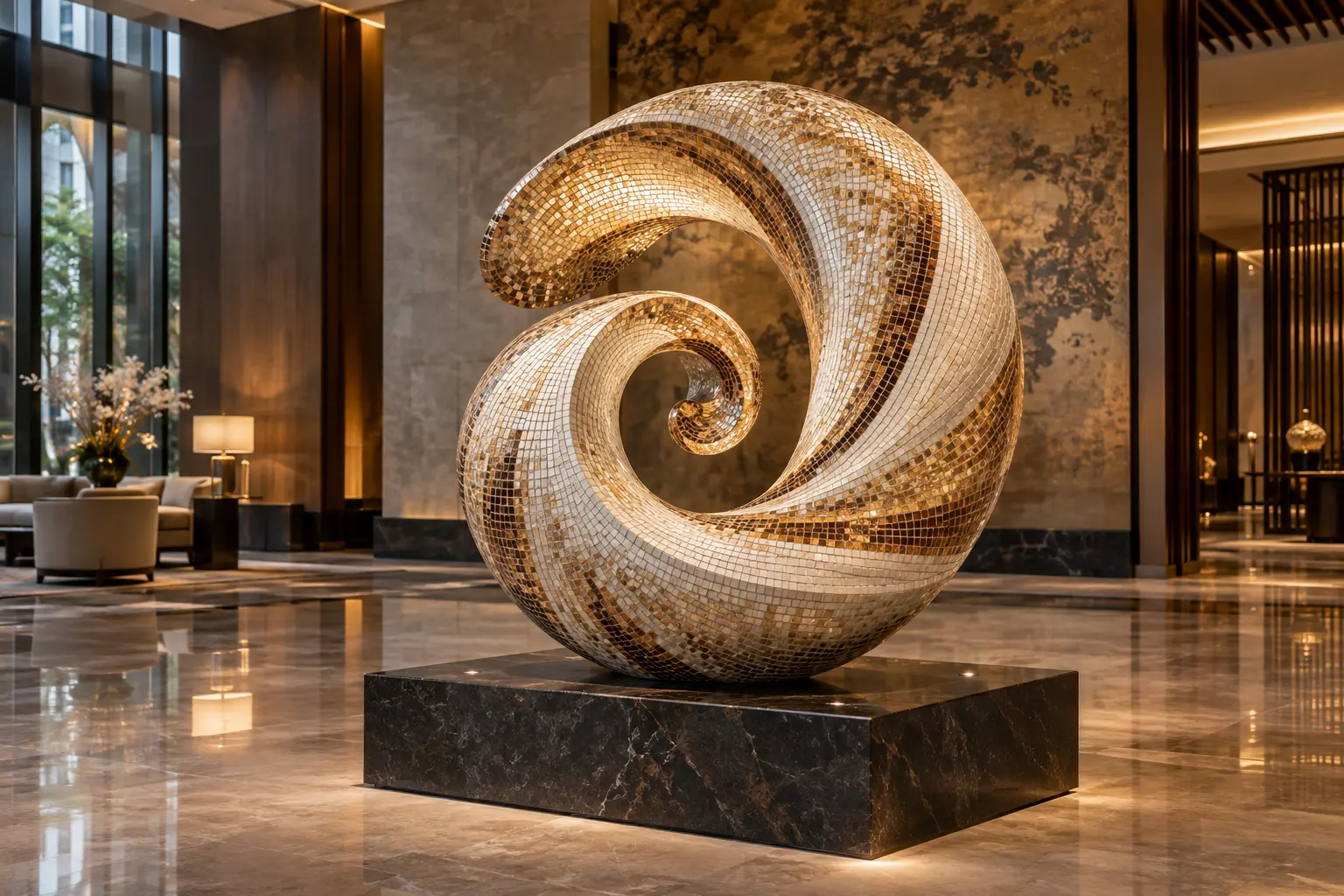 Three-dimensional gold mosaic sculpture