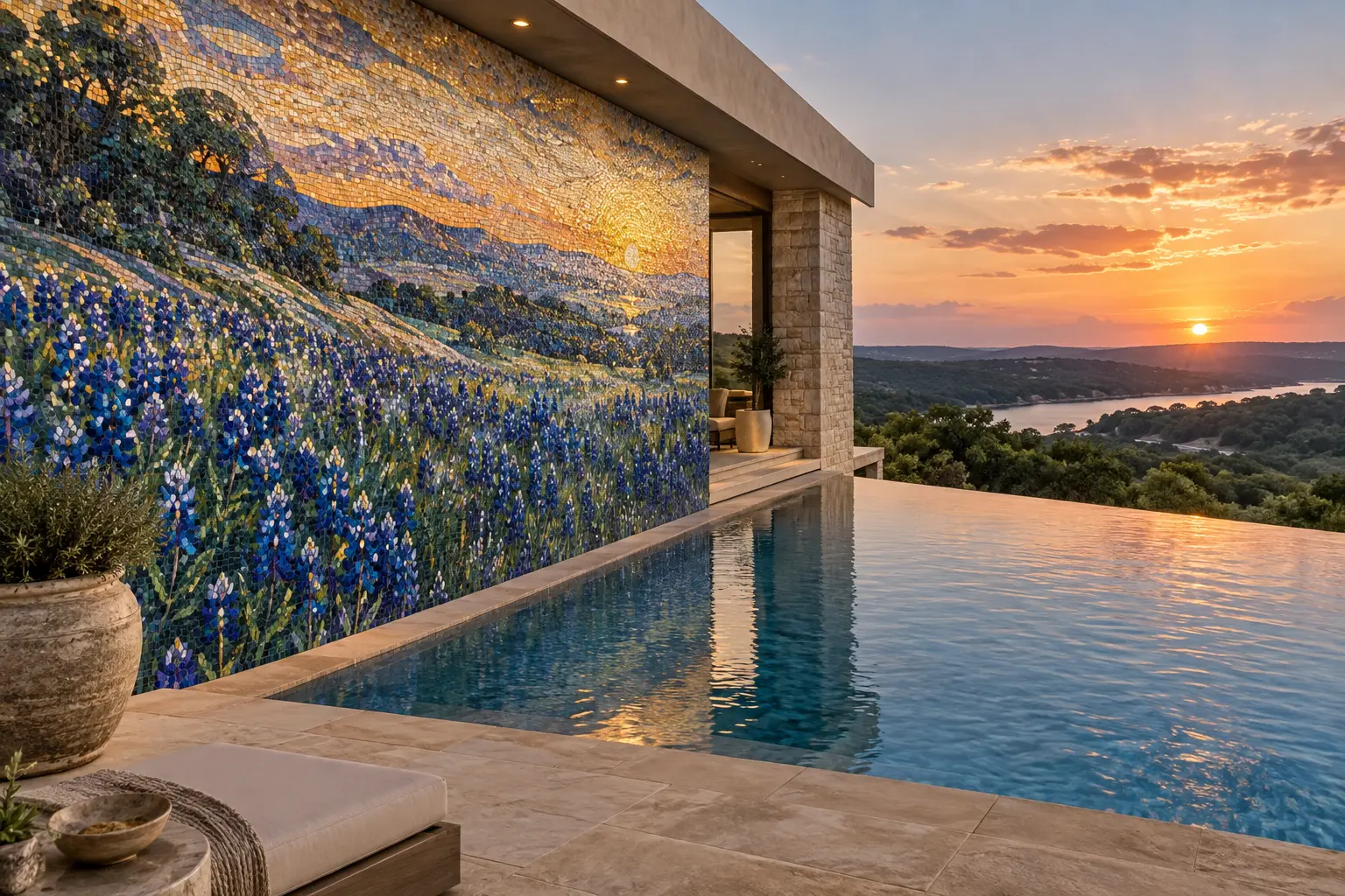 Luxury bluebonnet mosaic inspired by Texas Hill Country