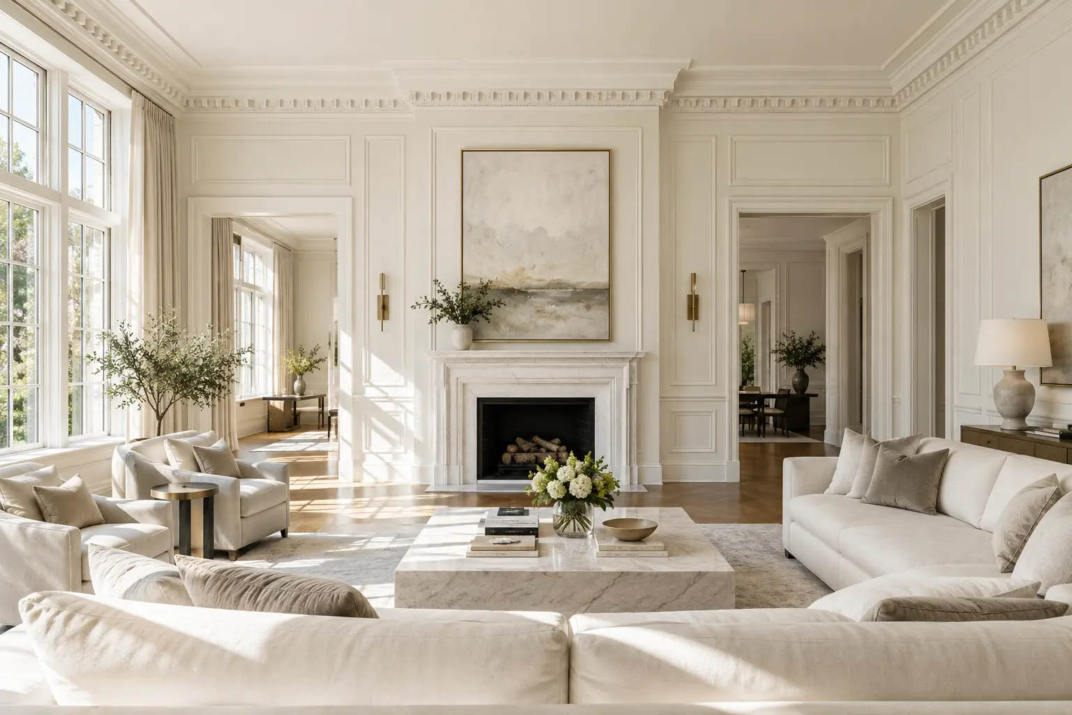 Premium ivory painted living room with detailed moulding